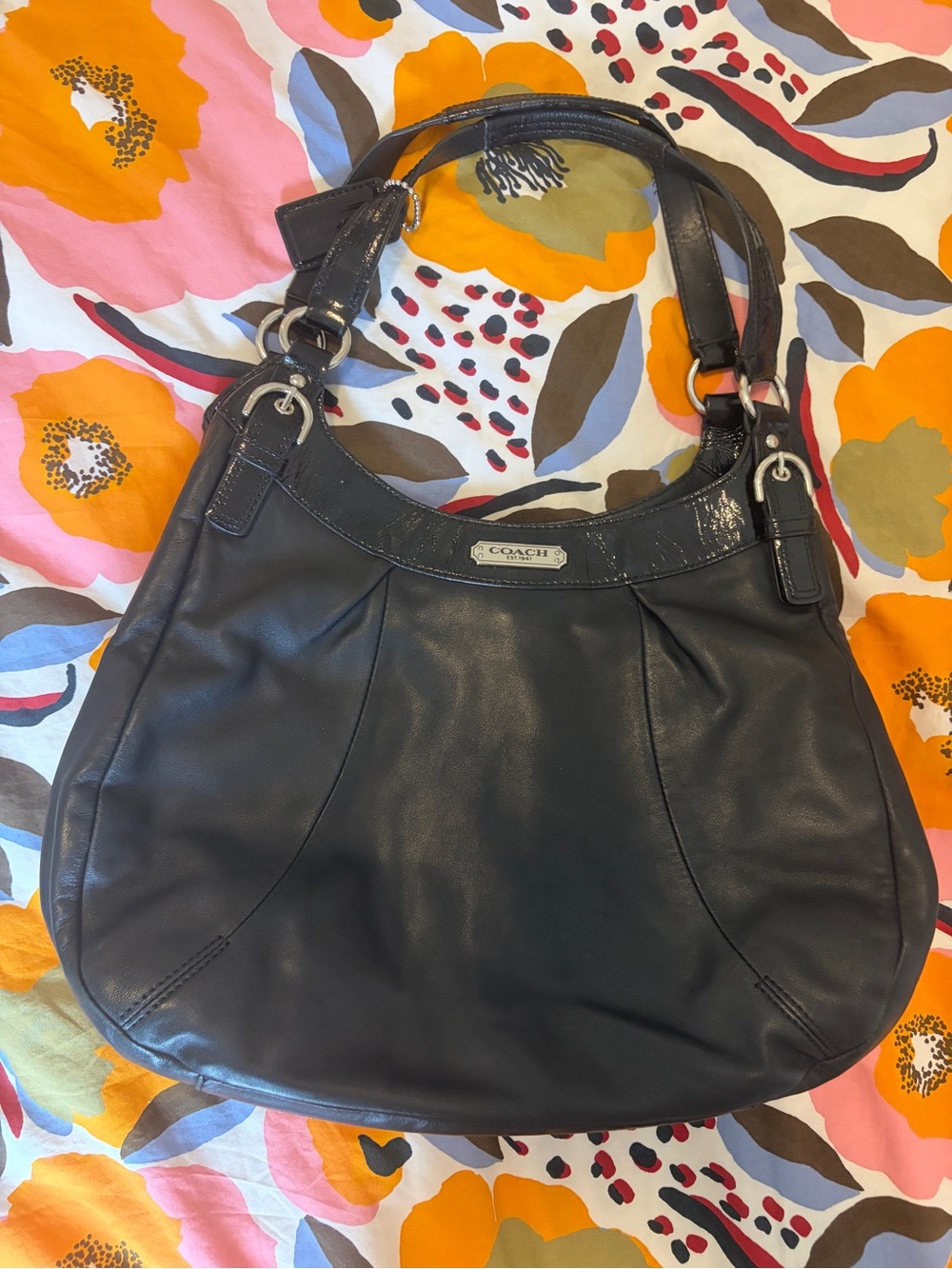 Coach Black Leather Shoulder Bag with Silver Hardware